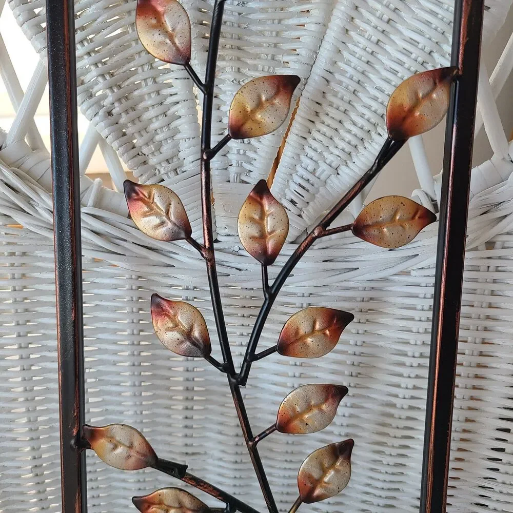 Vintage Metal Art Panel Wall Hanging Leaf And Branch Design Bronze And Gold Tone